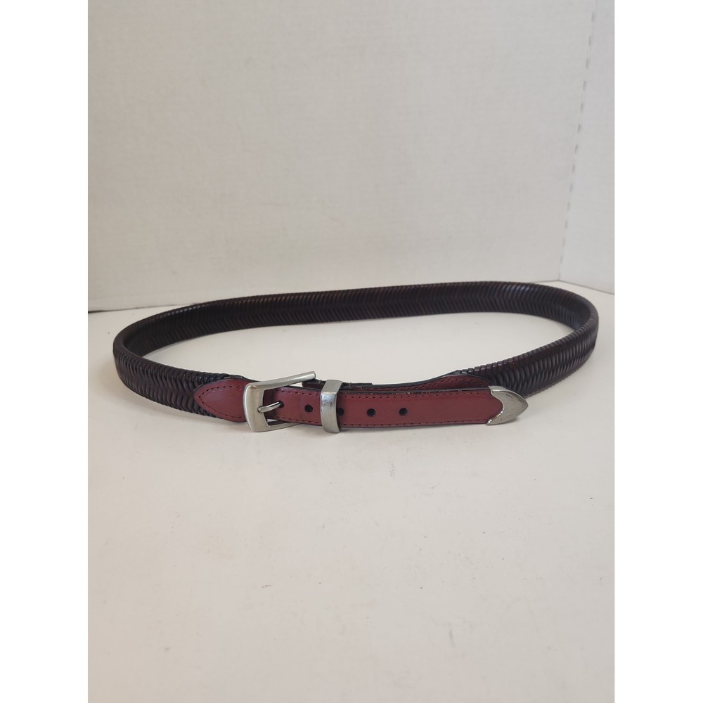 Vintage Mens Braided Leather Western Belt Sz 38 Herringbone Woven Silvertone Tip